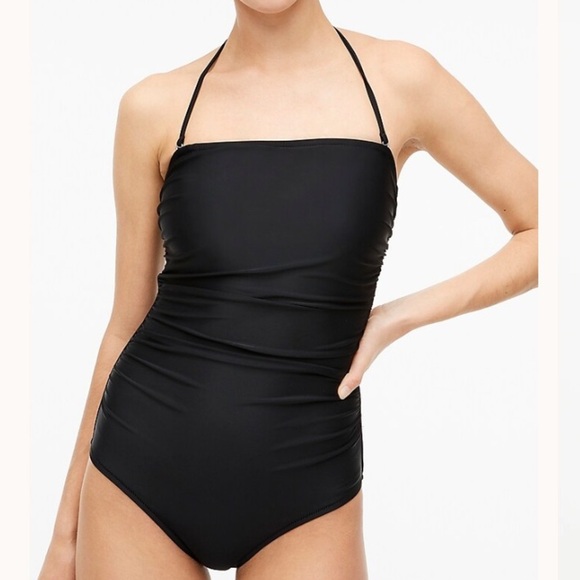 NWT J. Crew Factory Strapless One Piece Black Swimsuit Sz L - Picture 1 of 11